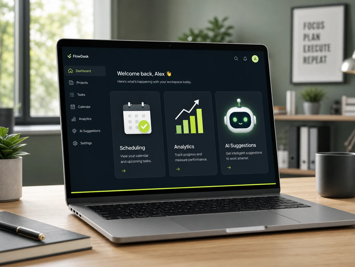 Minimalist digital workspace with laptop and AI tools