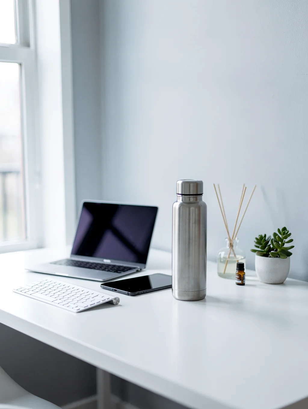 Solo creator working efficiently in a clean, modern home office